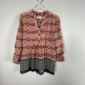HD in Paris Anthropologie Womens Kaveri Blouse Size 4 Multicolor Boho Pintuck